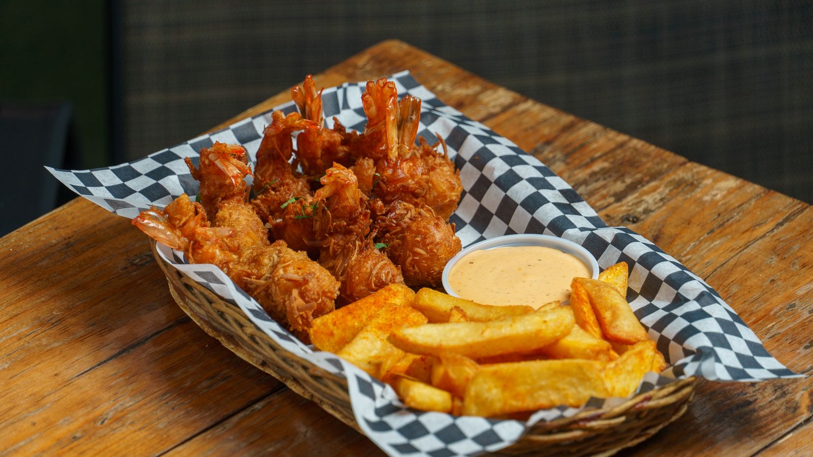 Crispy fried food fresh out of an air fryer basket ready to serve