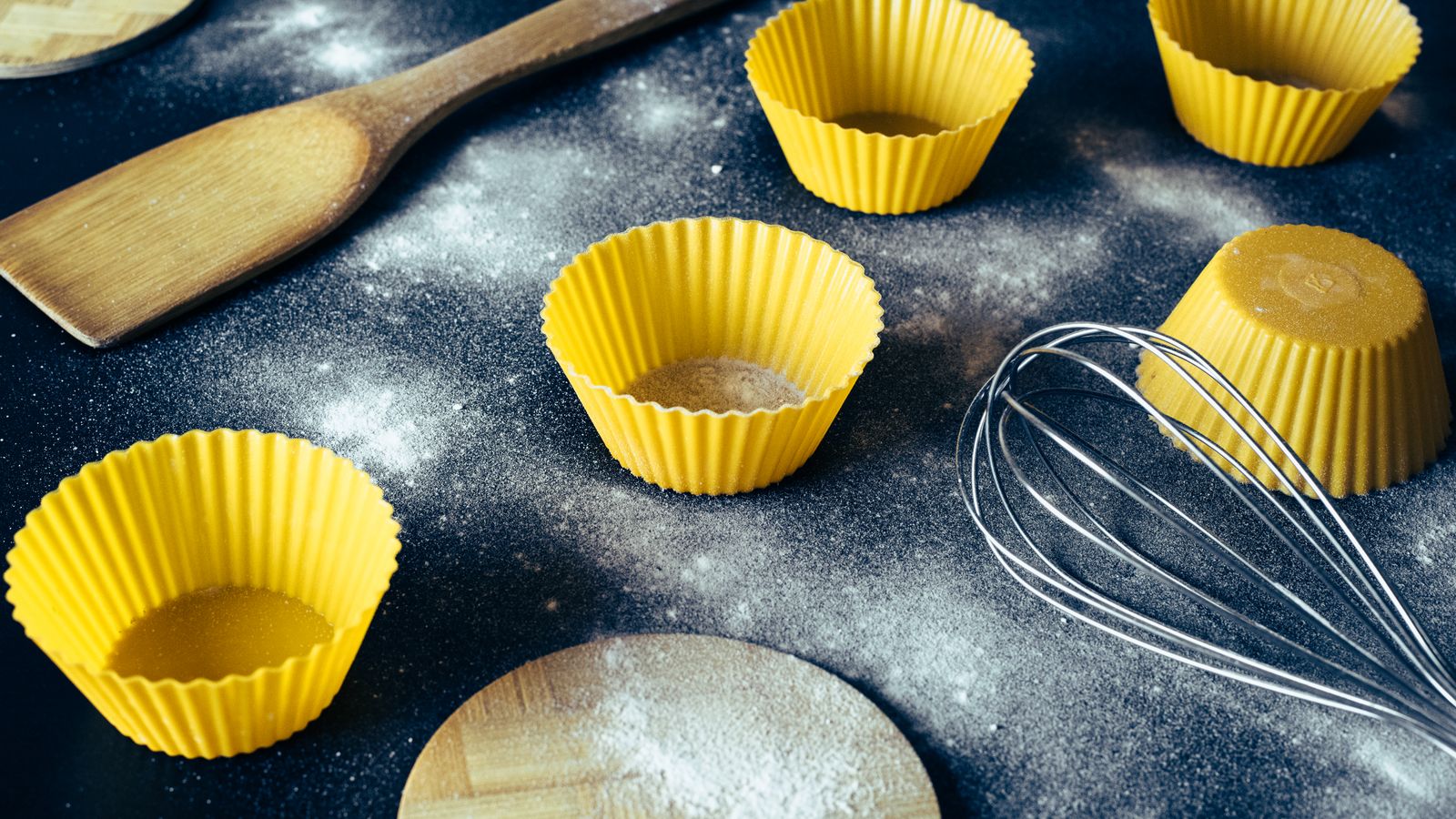 Set of silicone baking cups used for portioned air fryer recipes