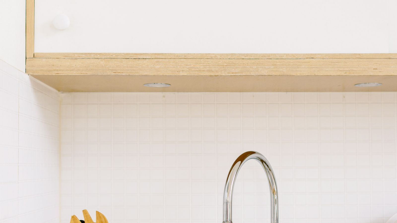 Small kitchen counter with limited space for countertop cooking appliances