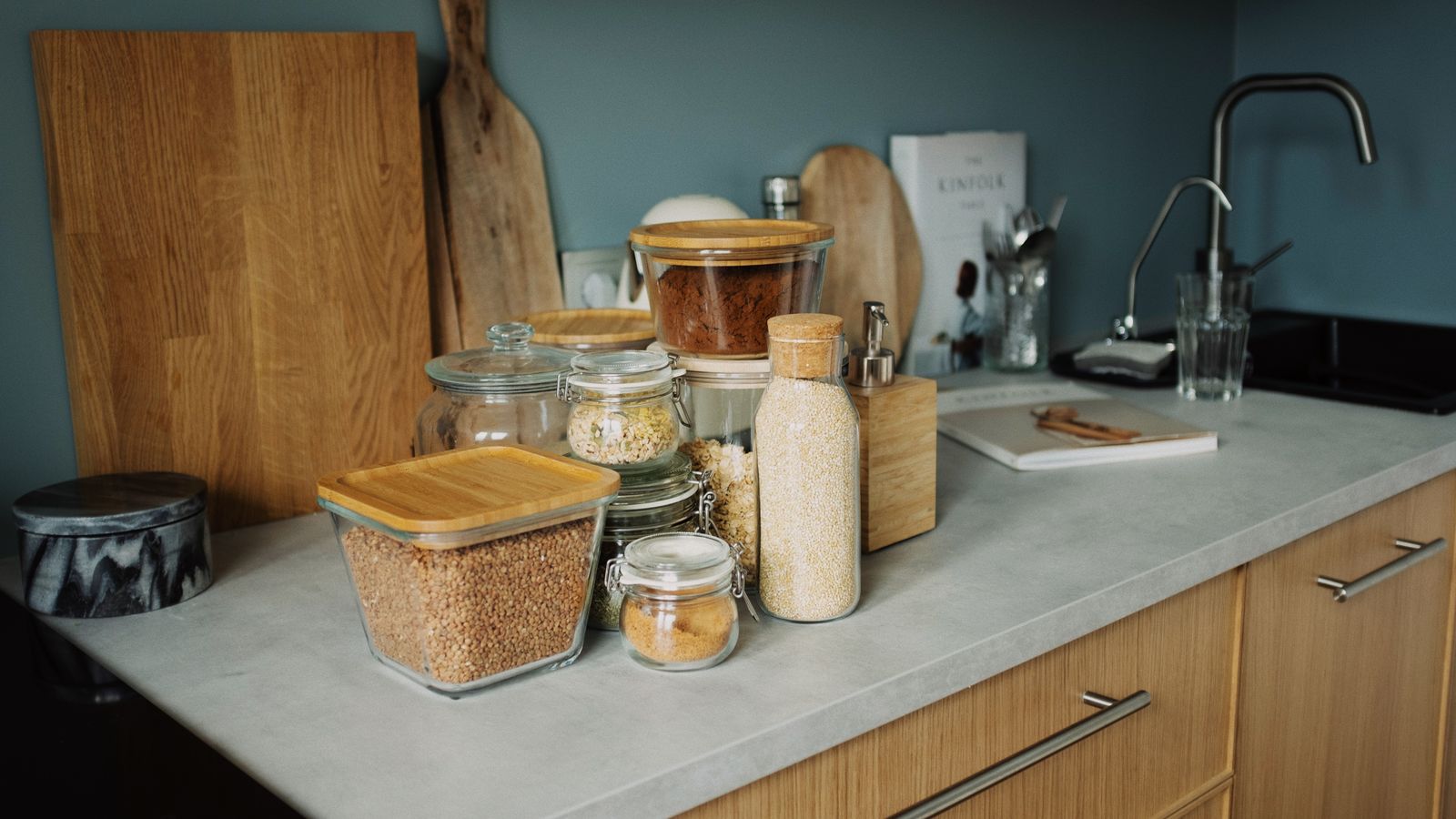 Organized kitchen countertop with appliances arranged neatly for easy access